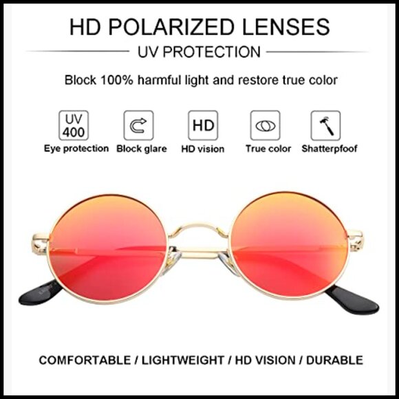 Polarized Round Sunglasses with Metal Frame and UV400 Protection